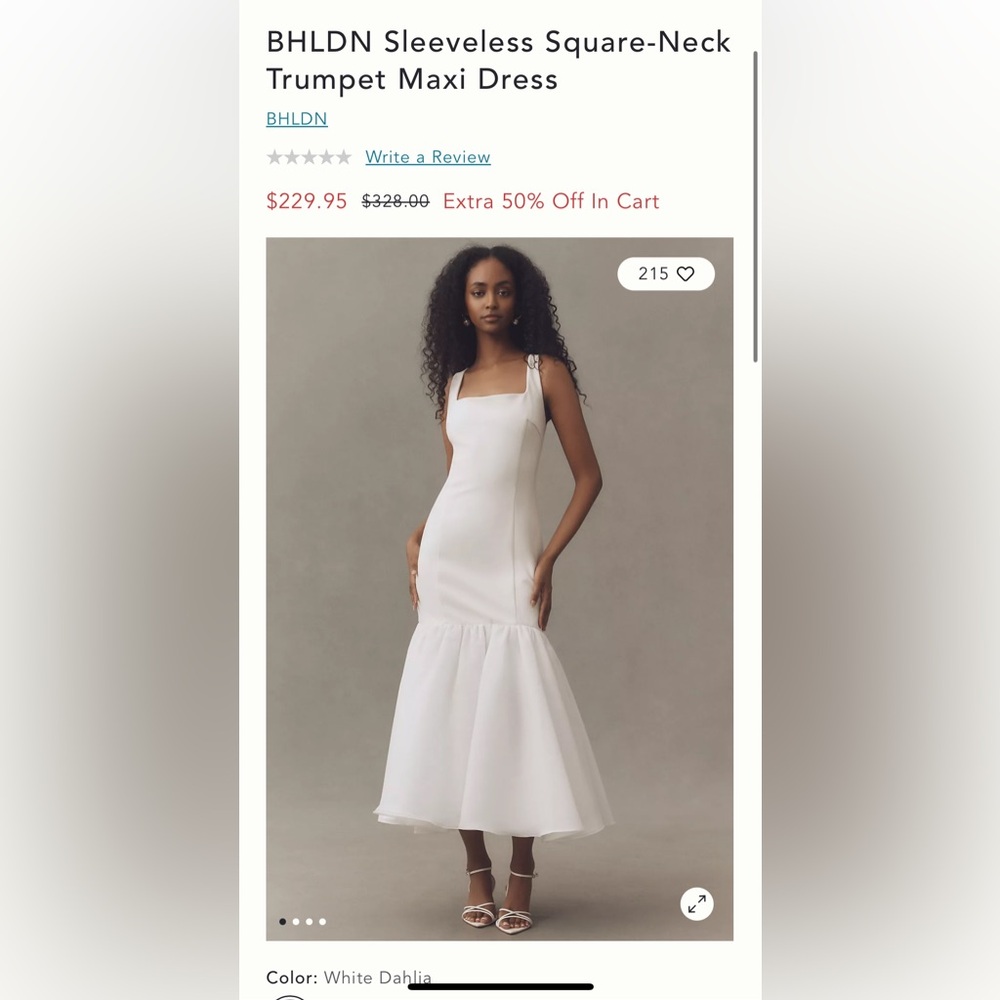 BHLDN White Sleeveless Square-Neck Trumpet Midi Dress